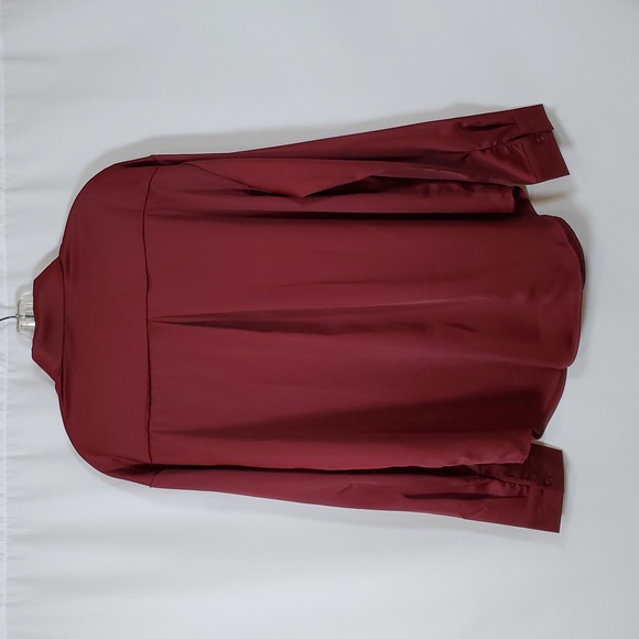 Luxveer Women's Long Sleeve Button Down Classic Collared Shirt ~ Wine Red - Picture 7 of 10